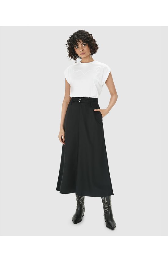Saia Midi Feminina Evasê Com Cinto Em Crepe - ENFIM