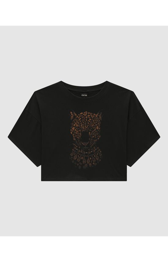 T-Shirt Cropped Feminina Estampa Com Strass Em Algodão - ENFIM