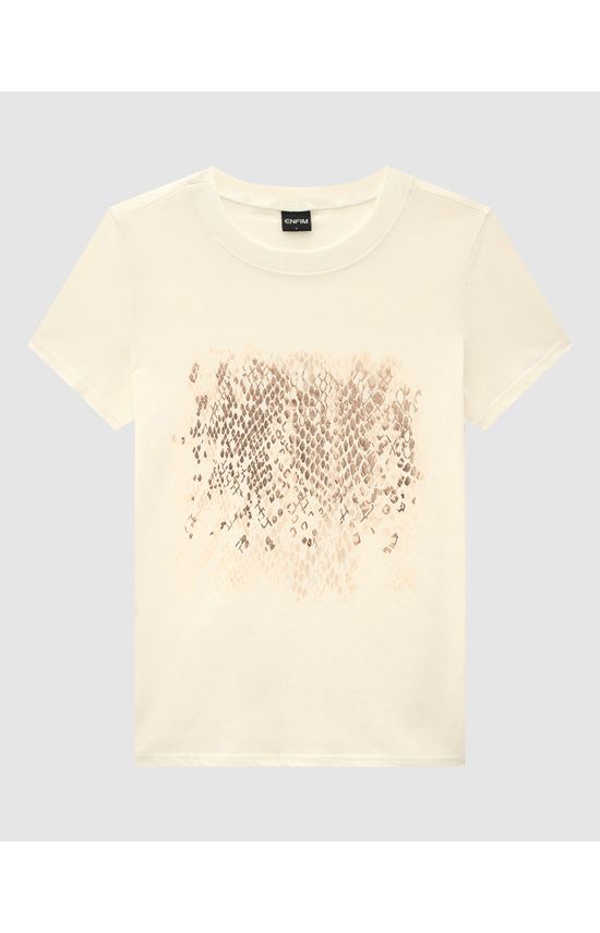 T-Shirt Feminina Slim Estampa Efeito Metalizado Em Algodão - ENFIM
