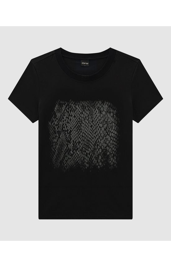 T-Shirt Feminina Slim Estampa Efeito Metalizado Em Algodão - ENFIM