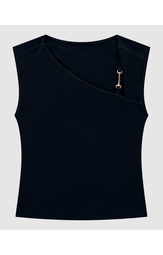 Regata Feminina Decote Assimétrico Em Malha Interlock - ENFIM