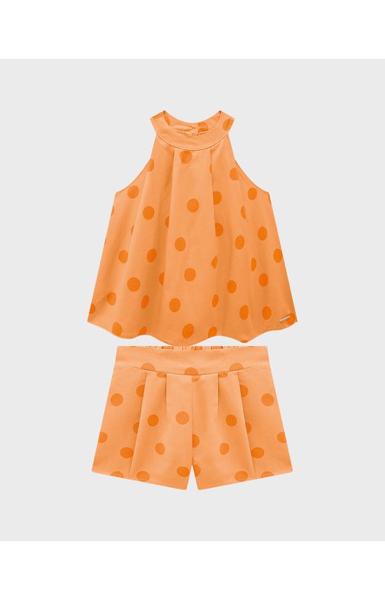 Conjunto Menina Blusa E Shorts Estampa Poá Em Viscolinho - Carinhoso