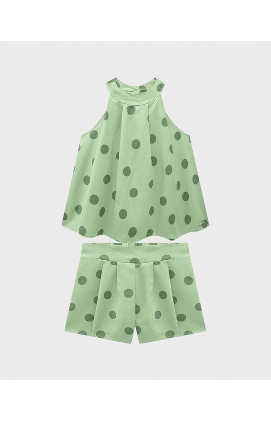 Conjunto Menina Blusa E Shorts Estampa Poá Em Viscolinho - Carinhoso