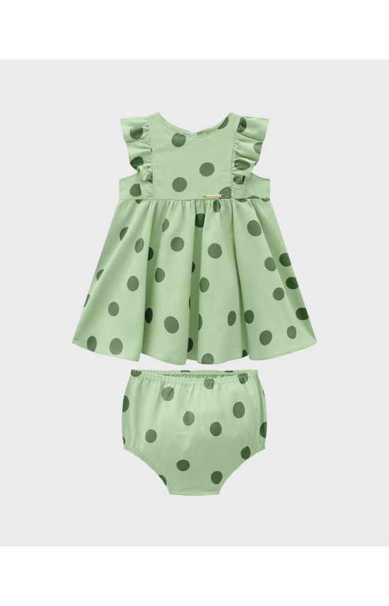 Conjunto Menina Vestido + Calcinha Estampa Poá Em Viscolinho - Carinhoso