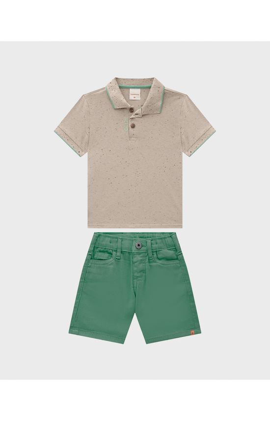 Conjunto Menino Camisa Polo Peitilho Frontal Em Malha Botonê - Carinhoso