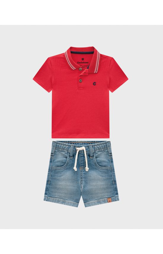 Conjunto Menino Camisa Polo E Bermuda Jeans - Carinhoso