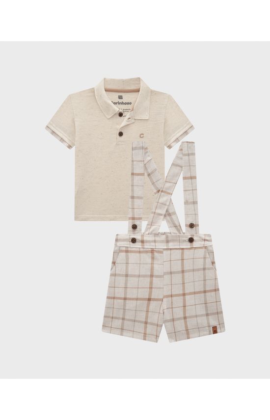 Conjunto Menino Camisa Polo E Bermuda Xadrez Com Suspensório - Carinhoso