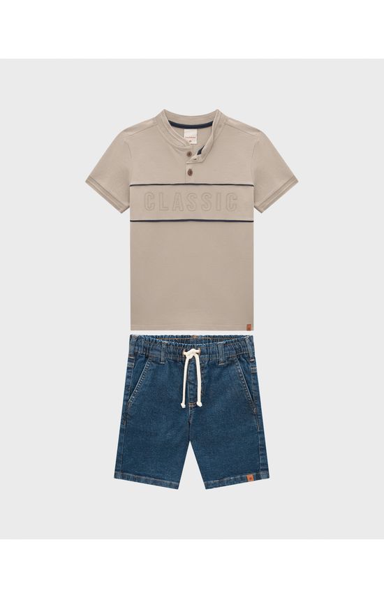 Conjunto Menino Camiseta Peitilho Frontal Em Piquet Stretch - Carinhoso