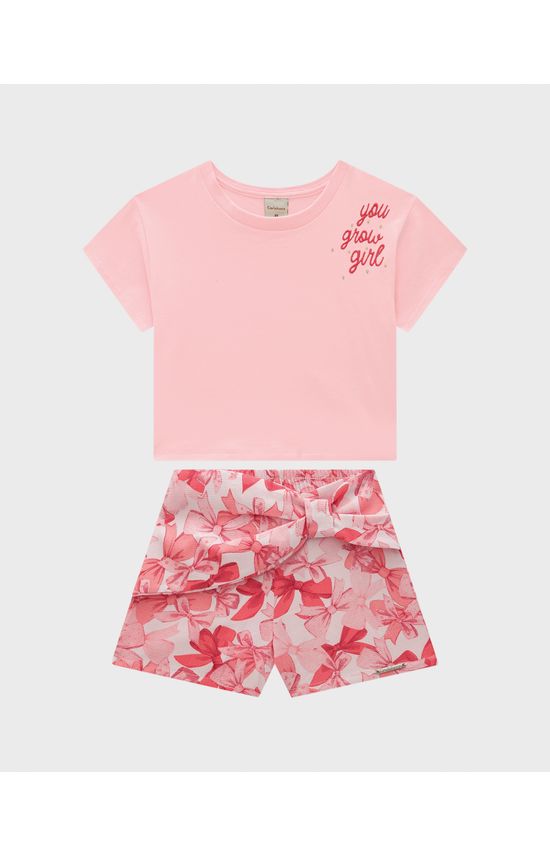 Conjunto Menina Shorts Estampa Laços Em Algodão Texturizado - Carinhoso