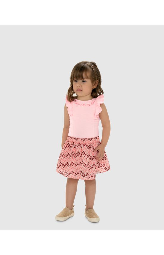 Conjunto Menina Blusa Com Saia Em Tecido Bordado - Carinhoso