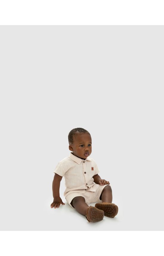 Conjunto Menino Camisa E Bermuda Em Algodão Texturizado - Carinhoso