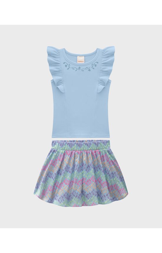 Conjunto Menina Blusa Com Saia Em Tecido Bordado - Carinhoso