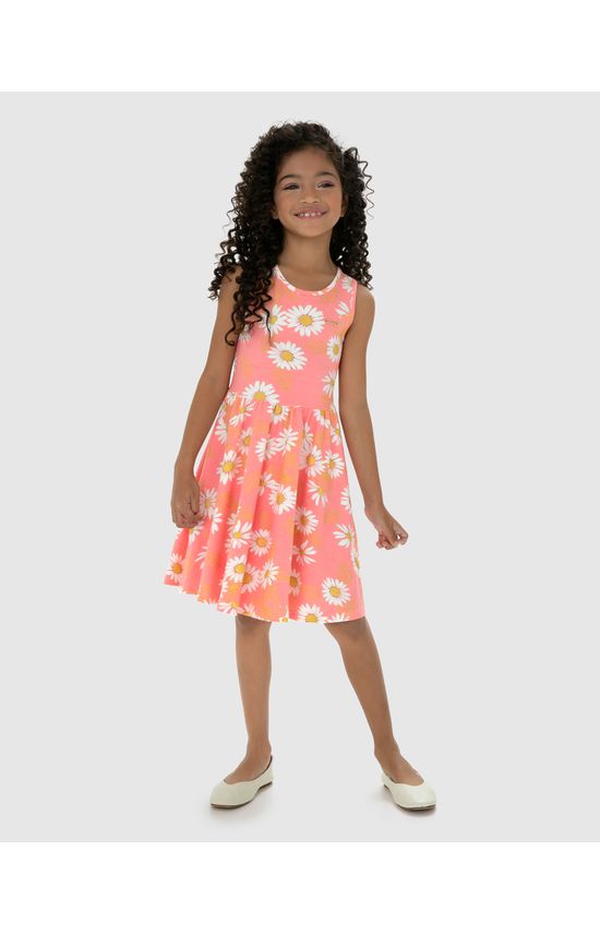 Vestido Menina Floral Costas Transpassada Em Algodão - Carinhoso
