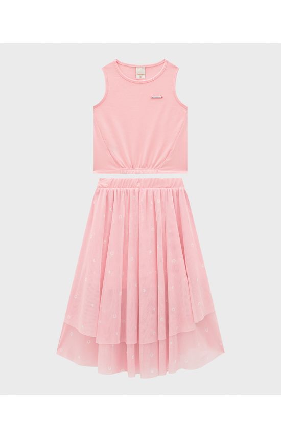 Conjunto Menina Blusa E Saia Midi Em Tule - Carinhoso