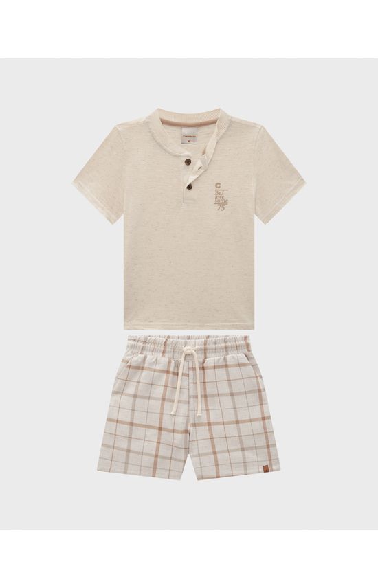 Conjunto Menino Bermuda Estampa Xadrez Em Viscolinho - Carinhoso
