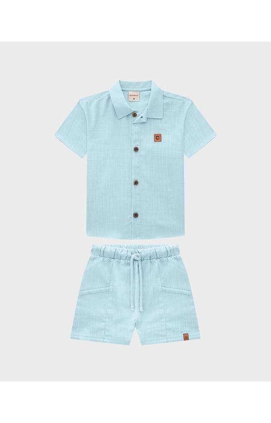 Conjunto Menino Camisa E Bermuda Em Algodão Texturizado - Carinhoso