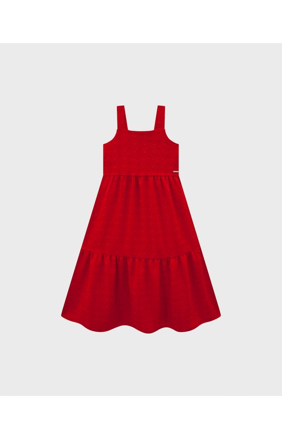 Vestido Menina Midi Decote Quadrado Em Plumetis Coração - Carinhoso