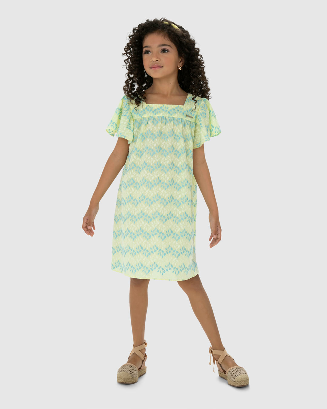 Vestido Menina Decote Quadrado Em Tecido Bordado - Carinhoso - Imagem 11