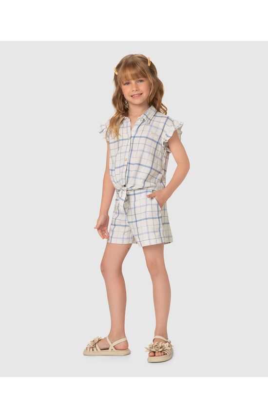 Conjunto Menina Camisa E Shorts Estampa Xadrez Em Viscolinho - Carinhoso
