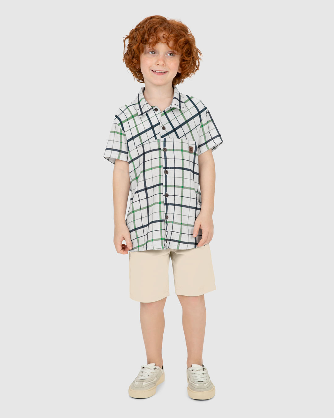 Conjunto Menino Camisa Estampa Xadrez Em Viscolinho - Carinhoso