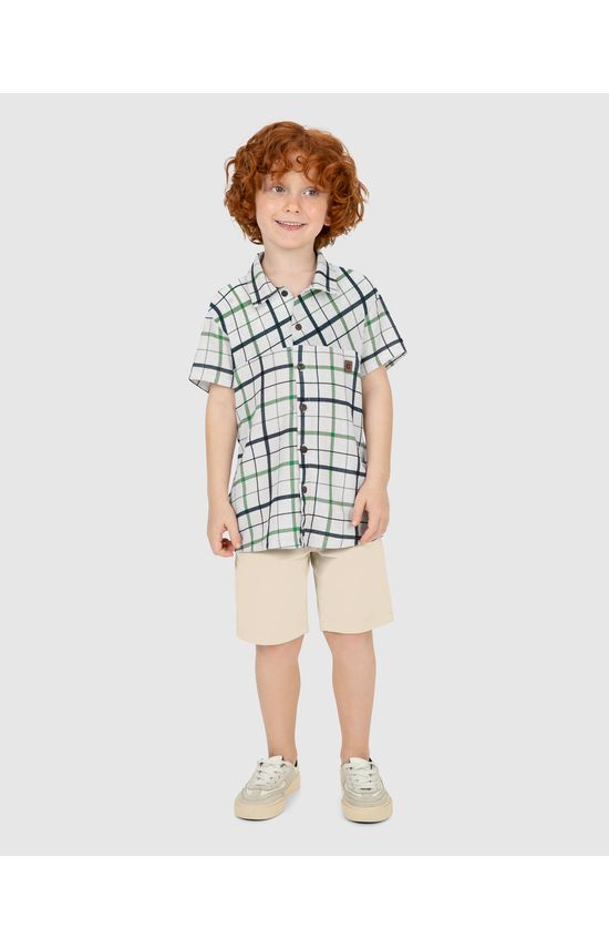 Conjunto Menino Camisa Estampa Xadrez Em Viscolinho - Carinhoso