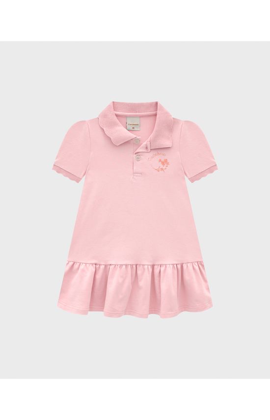 Vestido Polo Menina Bordado Frontal Em Algodão - Carinhoso