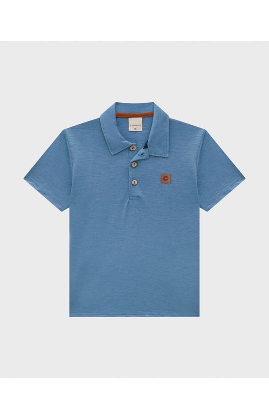 Camisa Polo Menino Manga Curta Em Malha Rajada Linho - Carinhoso
