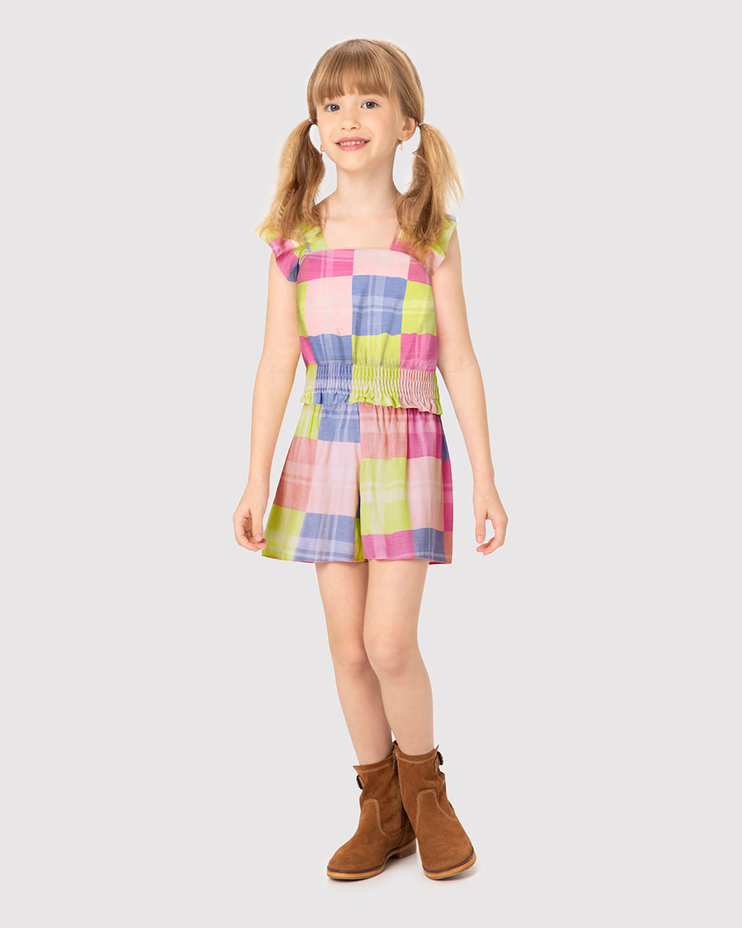 Conjunto Infantil Menina Estampa Xadrez Em Viscose Malwee Kids