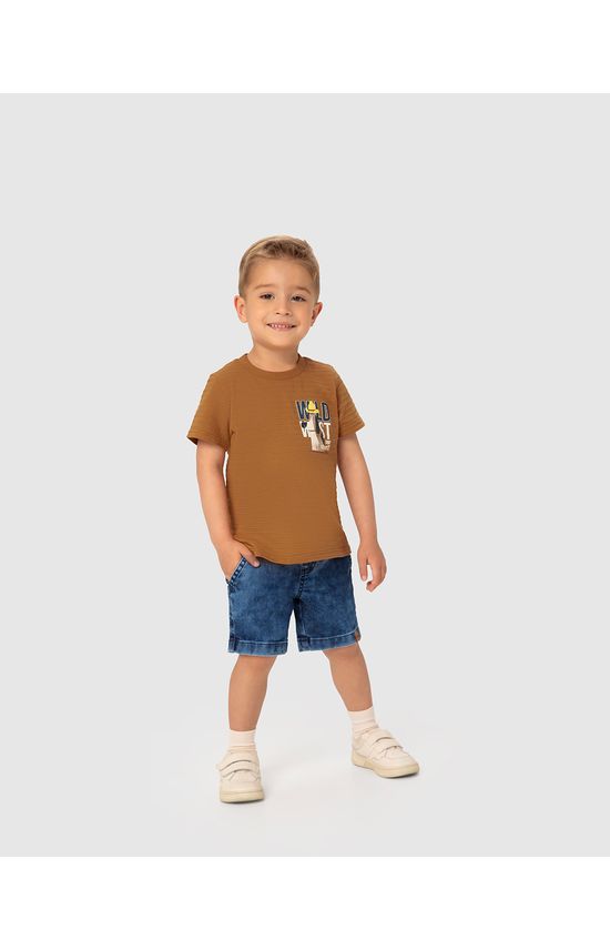Conjunto Infantil Menino Camiseta + Bermuda Em Jeans Moletom Malwee Kids