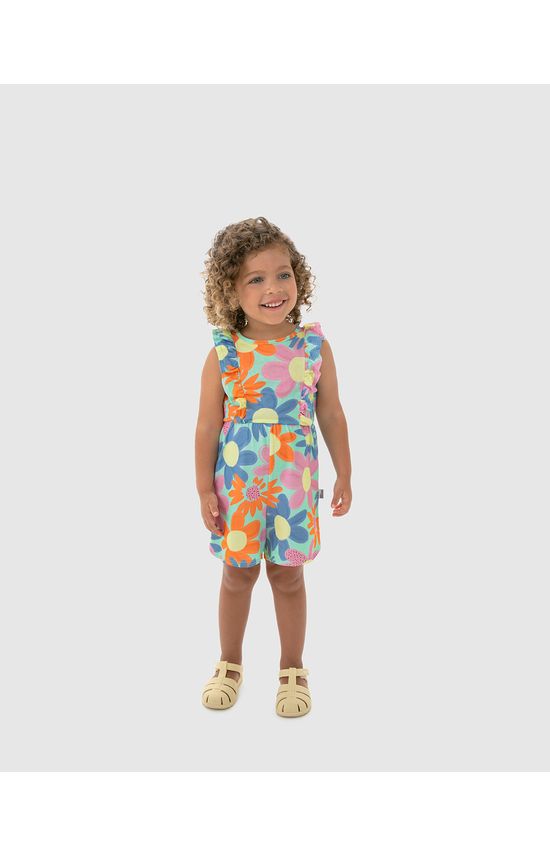 Macaquinho Infantil Menina Evasê Estampa Floral Em Algodão Malwee Kids