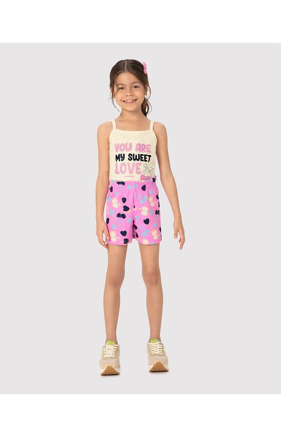 Conjunto Infantil Menina Regata E Shorts Estampado Em Algodão Malwee Kids