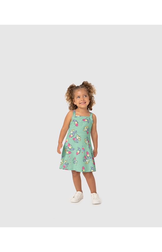 Vestido Infantil Rodado Com Estampa Alça Média Em Algodão Malwee Kids