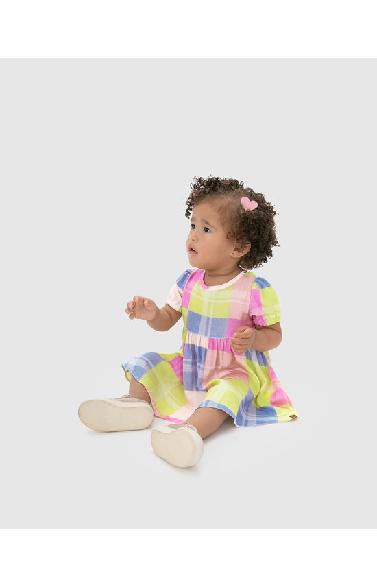 Vestido Infantil Xadrez Abertura Ombro Em Viscose Malwee Kids