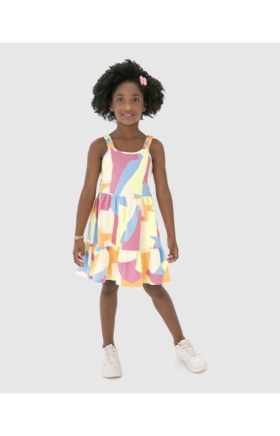 Vestido Infantil Estampa Abstrata Em Malha Texturizada Malwee Kids