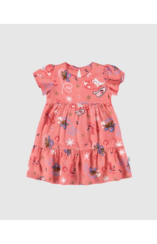 Vestido Infantil Evasê Abertura Costas Em Viscose Malwee Kids