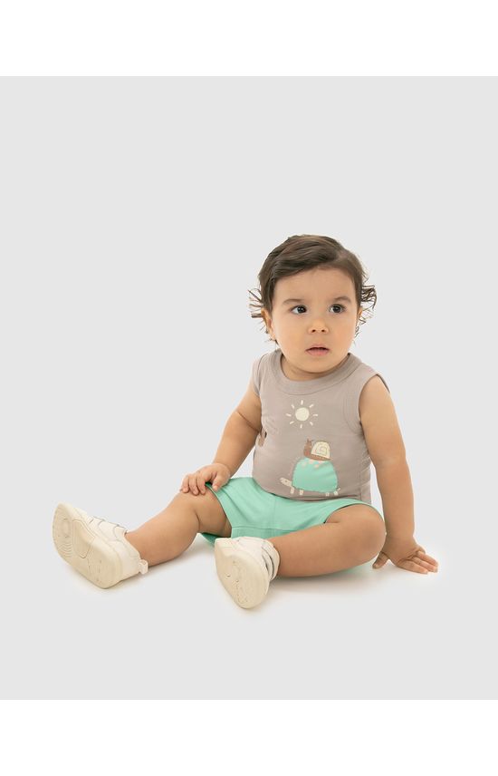 Conjunto Infantil Menino Regata Estampada + Bermuda Em Algodão Malwee Kids