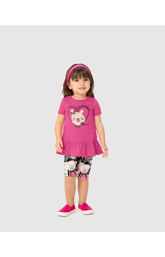 Conjunto Infantil Menina Bermuda Ciclista Estampada Em Algodão Malwee Kids