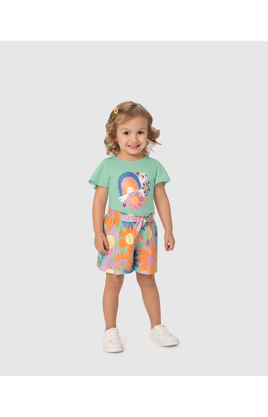 Conjunto Infantil Menina Shorts Estampa Floral Em Algodão Malwee Kids
