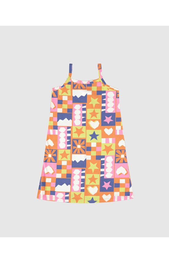 Vestido Infantil Decote Reto Estampado Em Algodão Malwee Kids