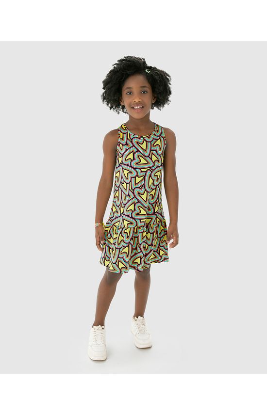 Vestido Infantil Barra Franzida Estampado Em Algodão Malwee Kids