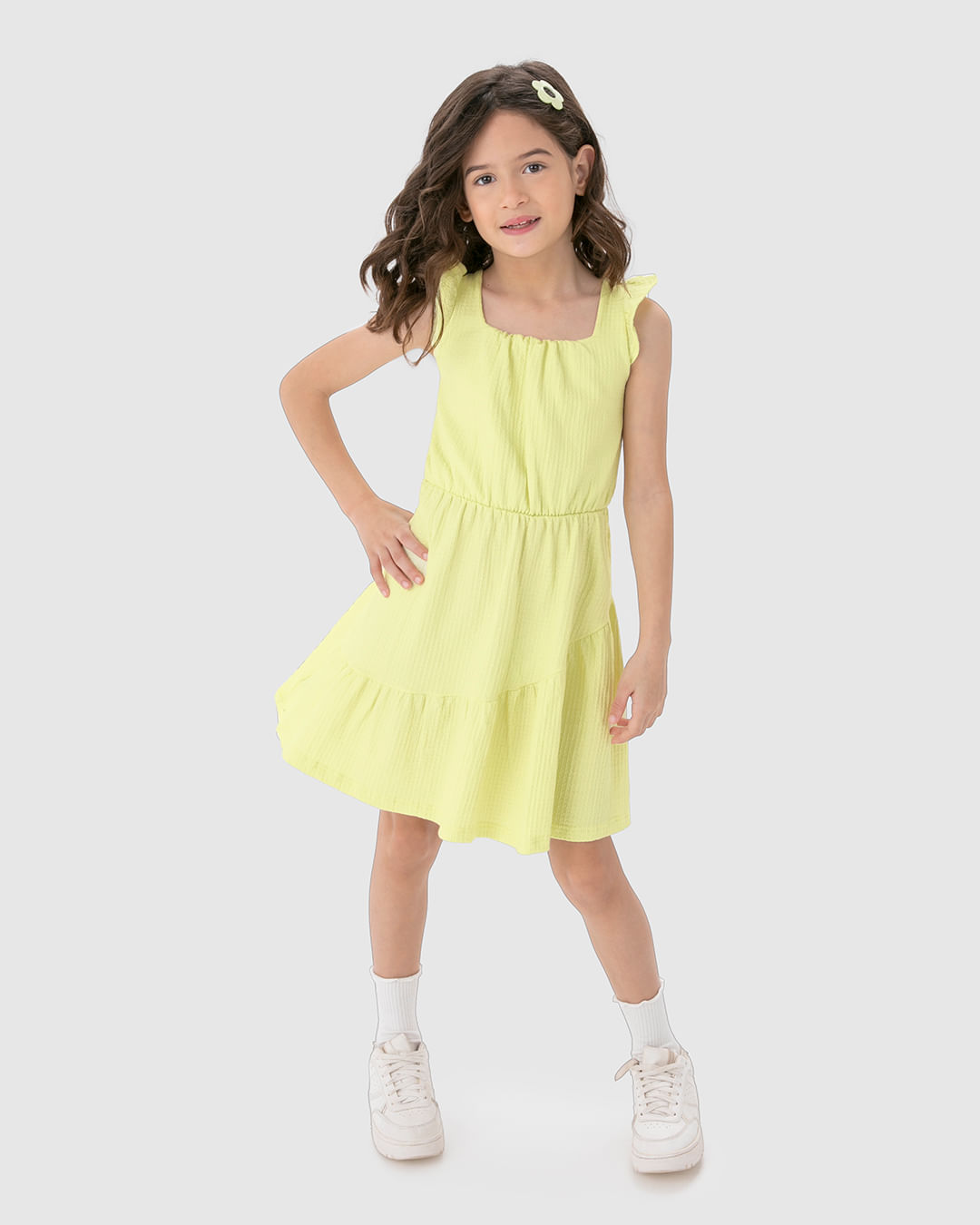 Vestido Infantil Acinturado Decote Quadrado Em Malha Texturizada Malwee Kids - Imagem 5