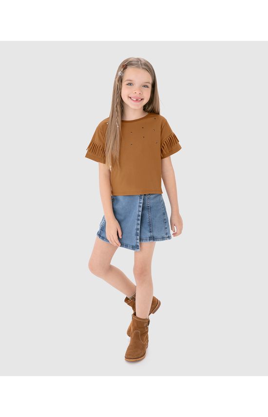 Blusa Infantil Menina Manga Com Franjas Em Algodão Malwee Kids