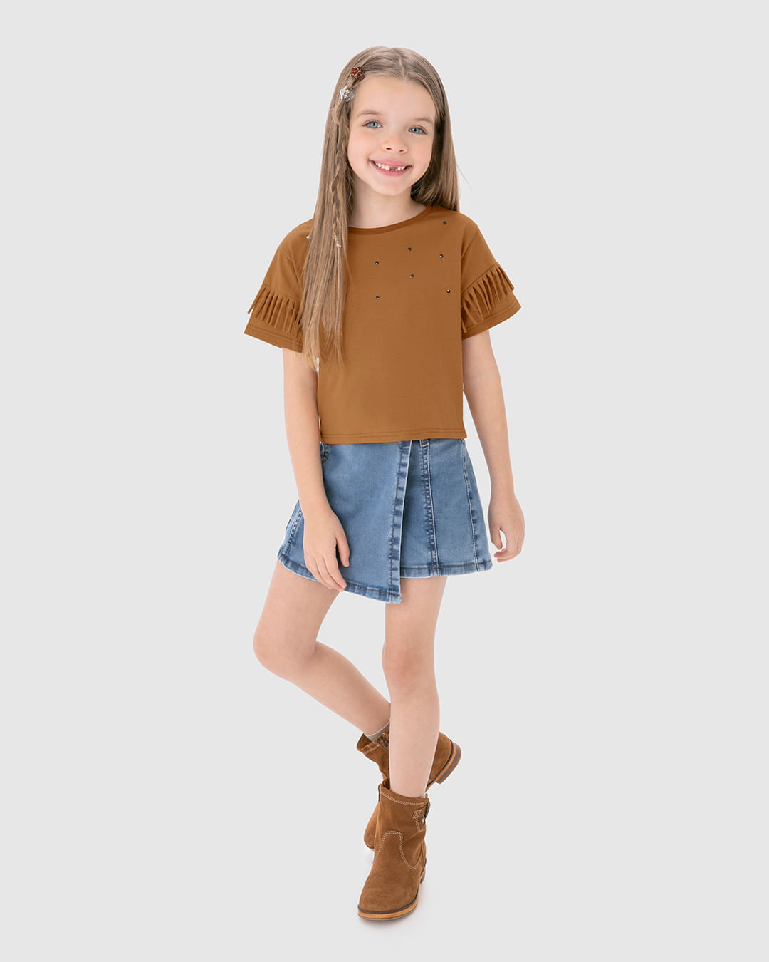 Blusa Infantil Menina Manga Com Franjas Em Algodão Malwee Kids - Imagem 9