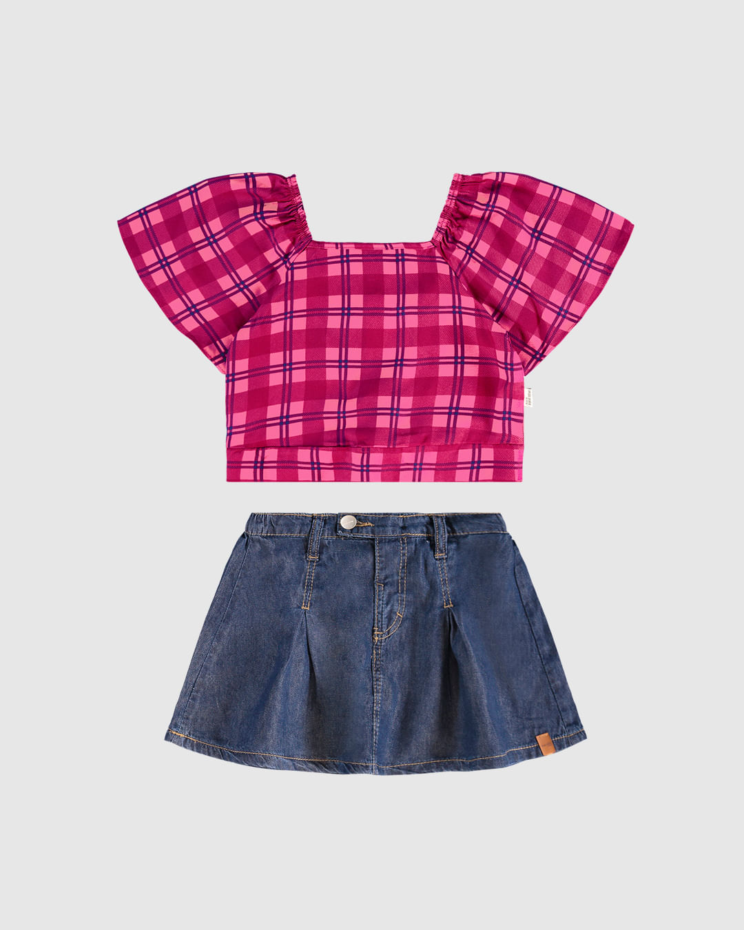 Conjunto Infantil Menina Blusa Xadrez + Saia Jeans Malwee Kids - Imagem 15
