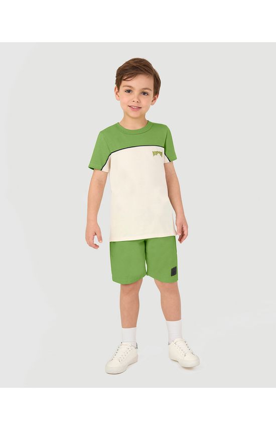 Conjunto Infantil Menino Camiseta Bicolor Em Algodão Malwee Kids
