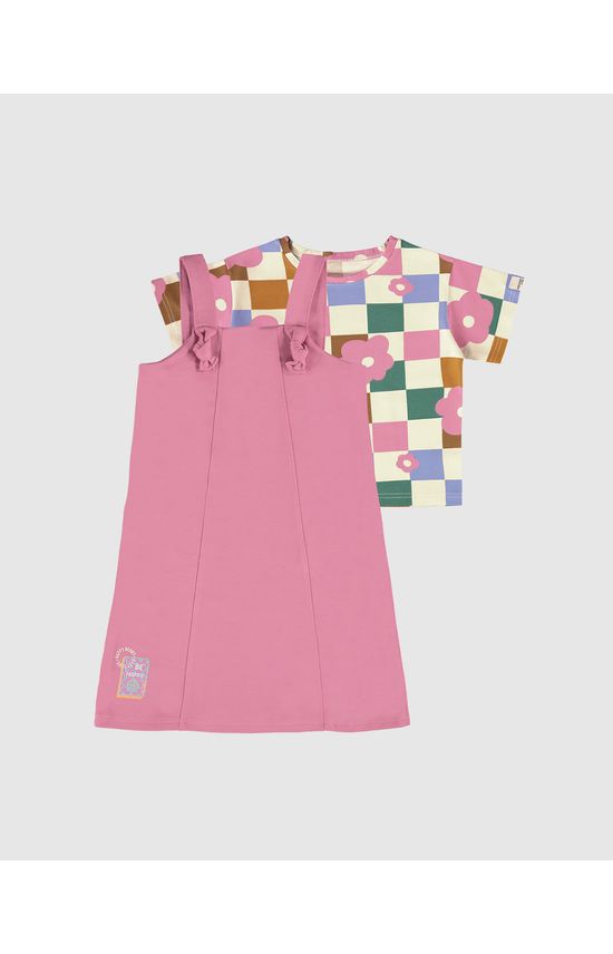 Conjunto Infantil Menina Blusa Quadriculada + Vestido Malwee Kids