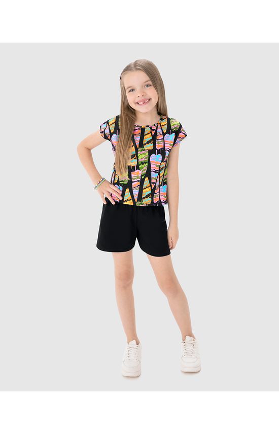 Conjunto Infantil Menina Blusa Manga Curta Estampada Em Algodão Malwee Kids