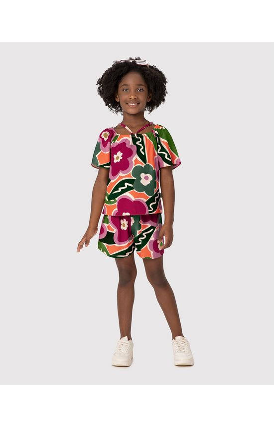 Conjunto Infantil Menina Estampa Floral Em Viscose Malwee Kids