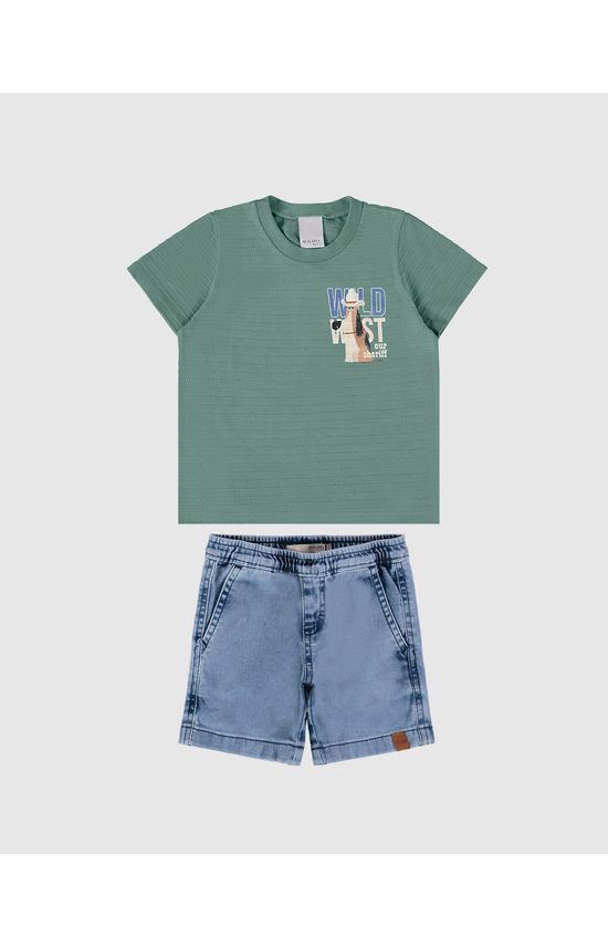 Conjunto Infantil Menino Camiseta + Bermuda Em Jeans Moletom Malwee Kids