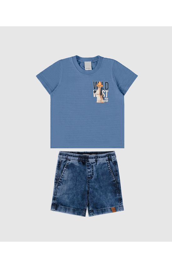 Conjunto Infantil Menino Camiseta + Bermuda Em Jeans Moletom Malwee Kids
